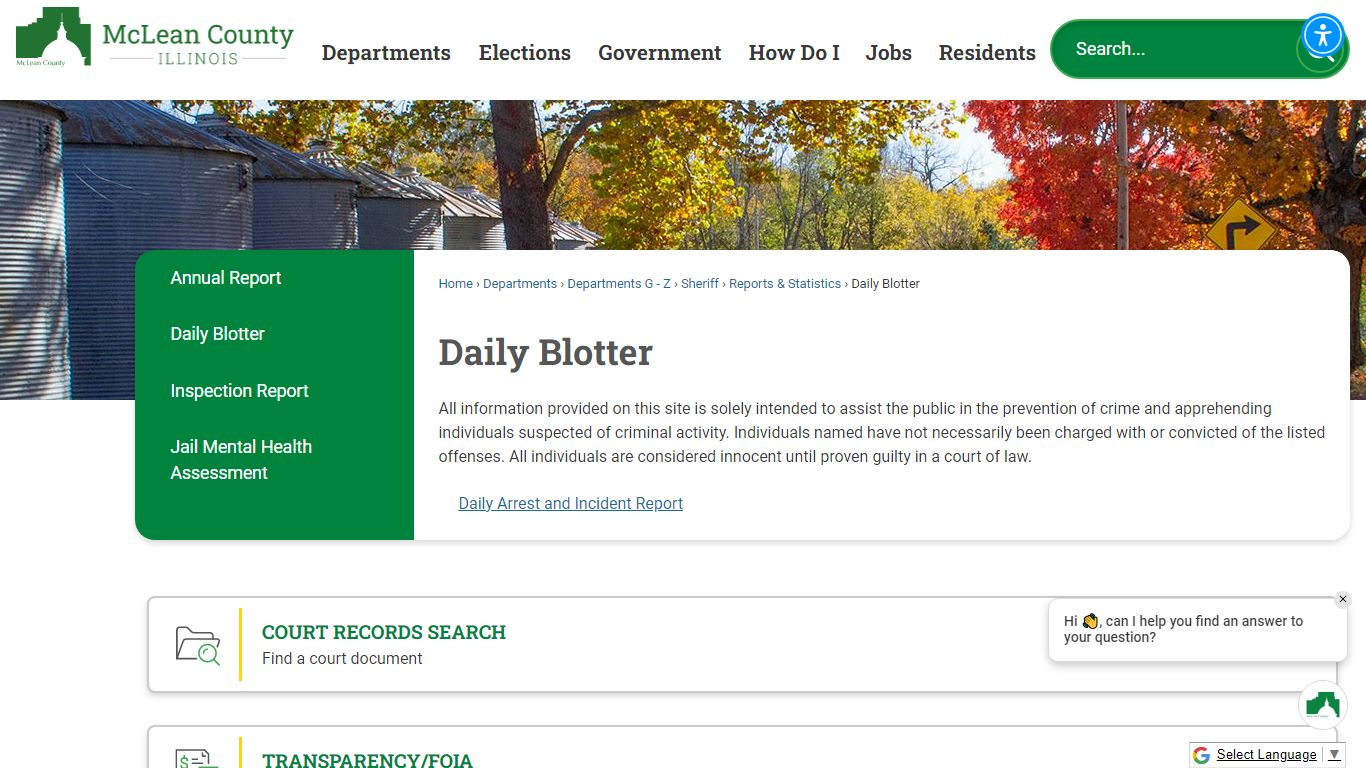 Daily Blotter | McLean County, IL - Official Website